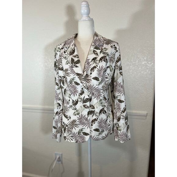 Solitaire women sz L linen blend palm leaf blazer jacket 1073 - Picture 1 of 6